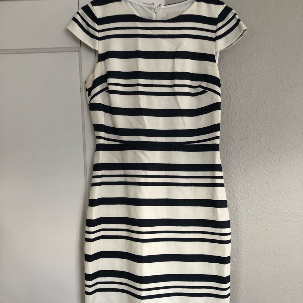 JCrew Midi Tweed Dress (white and navy)